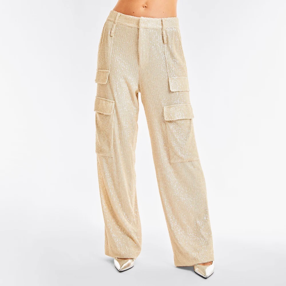 NWT- Ivory/Pearl sequin, loose fit cargo pants